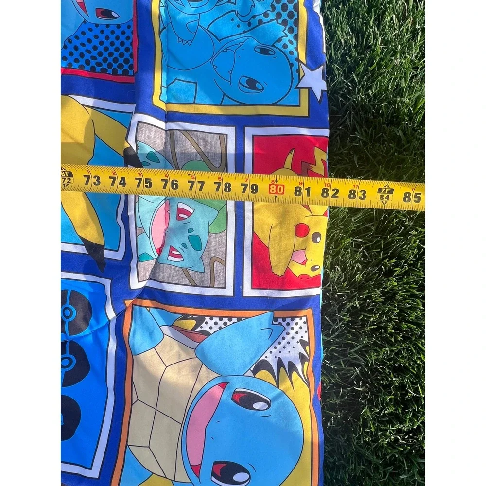 Pokemon Reversible Comforter Pikachu Squirtle Bulbasaur Blue‎ Quilted 72x81